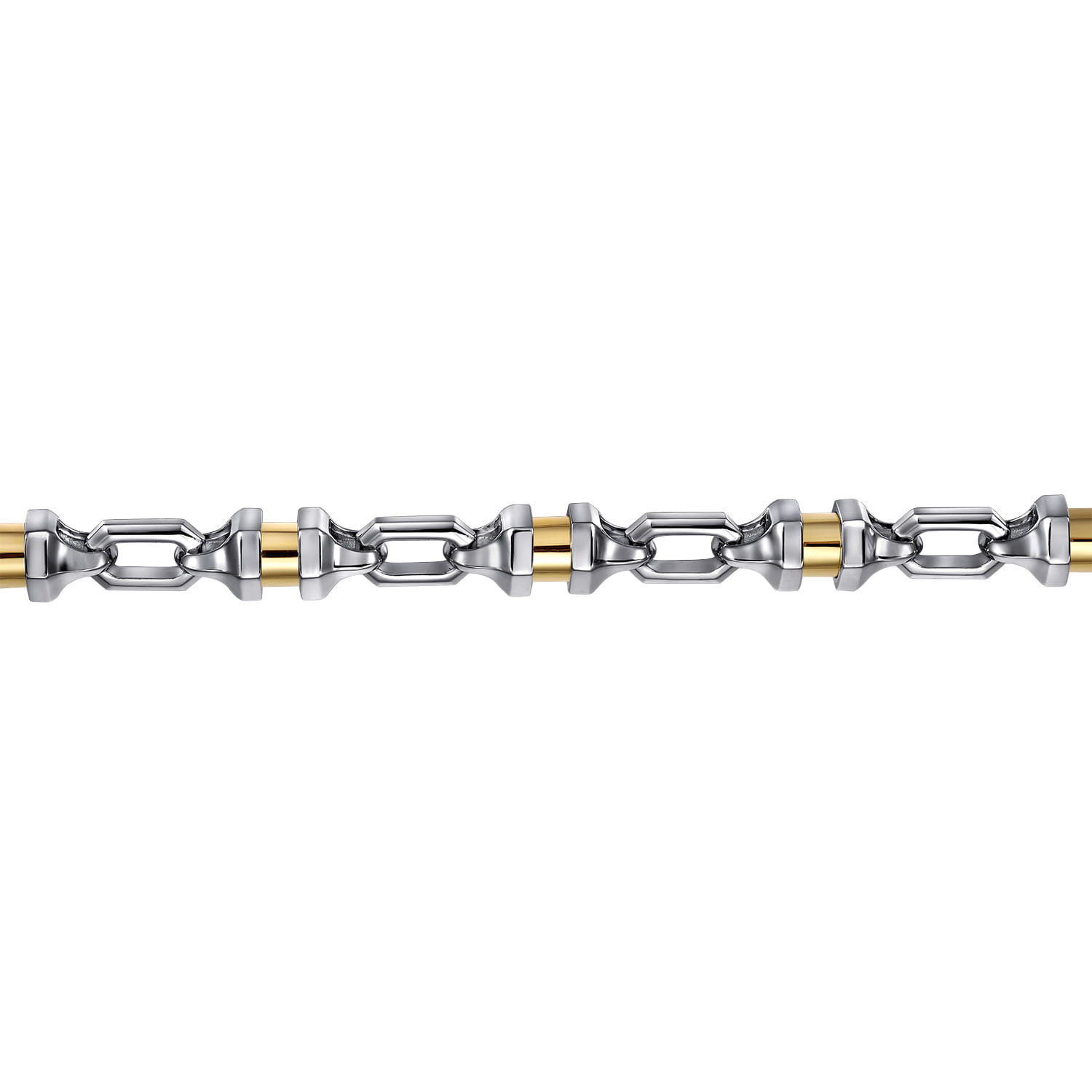 7mm 925 Sterling Silver and 14K Yellow Gold Men's Solid Chain Bracelet Cylinder Spacer - Shot 2