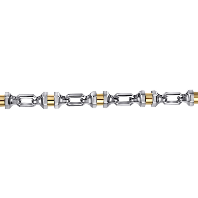 7mm 925 Sterling Silver and 14K Yellow Gold Men's Solid Chain Bracelet Cylinder Spacer - Shot 2