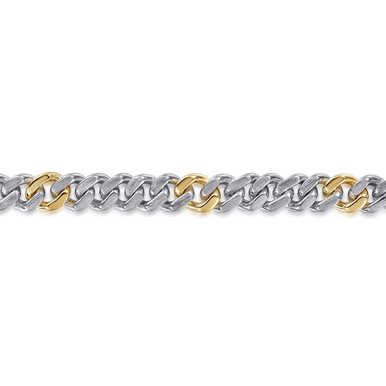 7mm 925 Sterling Silver and 14K Yellow Gold Men's Solid Cuban Link Chain with Diamond Cut Bracelet - Shot 2
