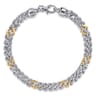 7mm 925 Sterling Silver and 14K Yellow Gold Men's Solid Cuban Link Chain with Diamond Cut Bracelet