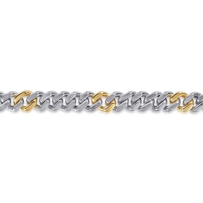 7mm 925 Sterling Silver and 14K Yellow Gold Men's Solid Cuban Link Chain with Diamond Cut Bracelet