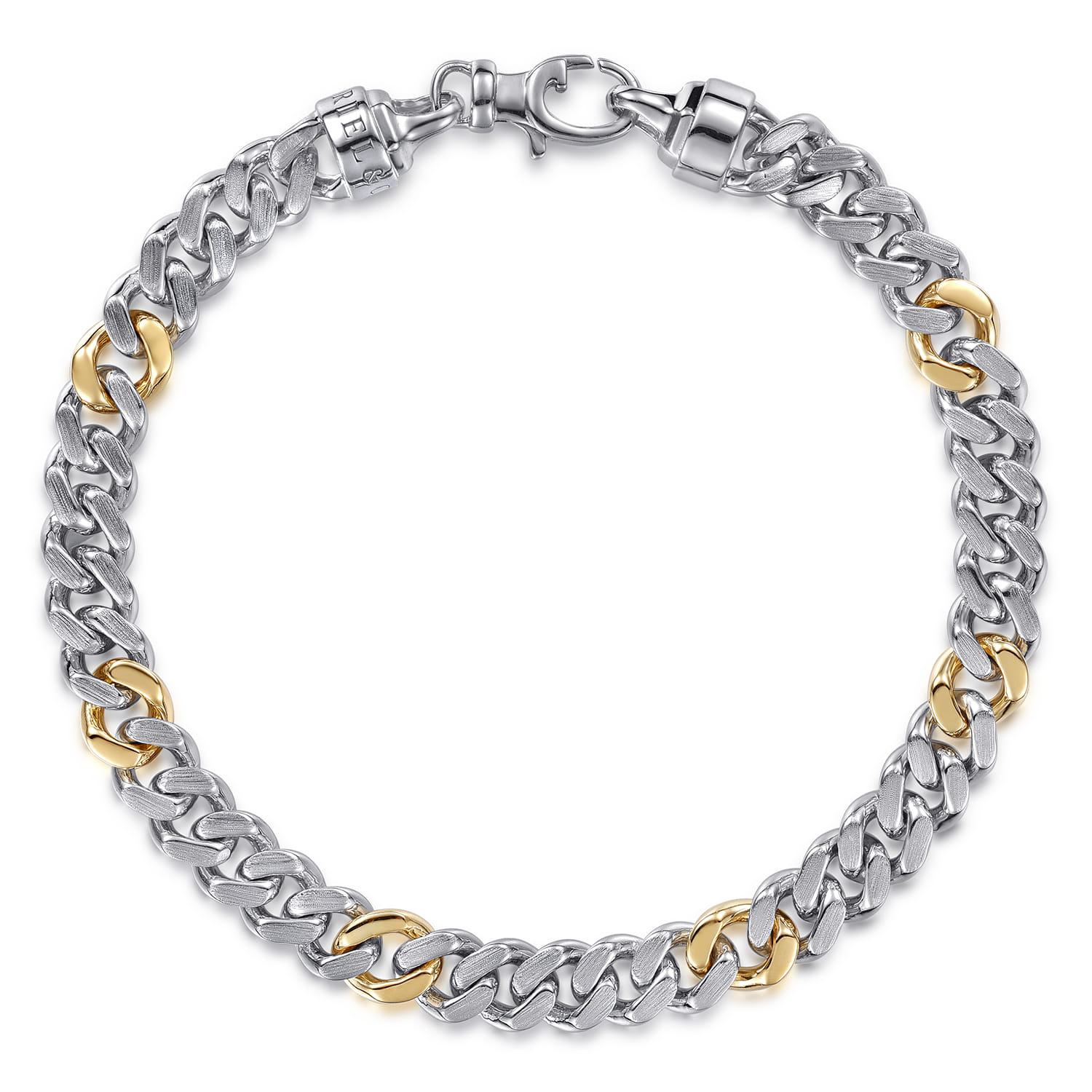 7mm 925 Sterling Silver and 14K Yellow Gold Men's Solid Cuban Link Chain with Diamond Cut Bracelet - Shot 1