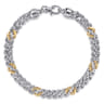 7mm 925 Sterling Silver and 14K Yellow Gold Men's Solid Cuban Link Chain with Diamond Cut Bracelet