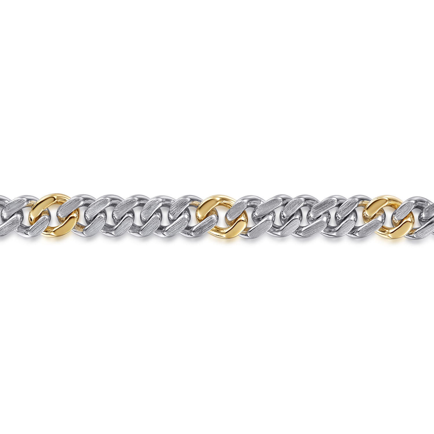 7mm 925 Sterling Silver and 14K Yellow Gold Men's Solid Cuban Link Chain with Diamond Cut Bracelet - Shot 2