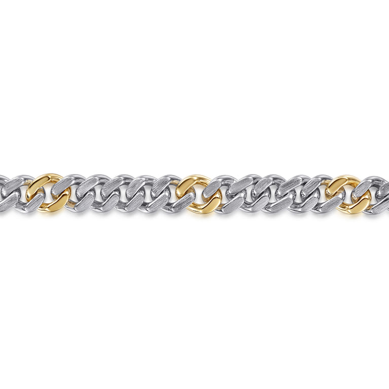 7mm 925 Sterling Silver and 14K Yellow Gold Men's Solid Cuban Link Chain with Diamond Cut Bracelet - Shot 2