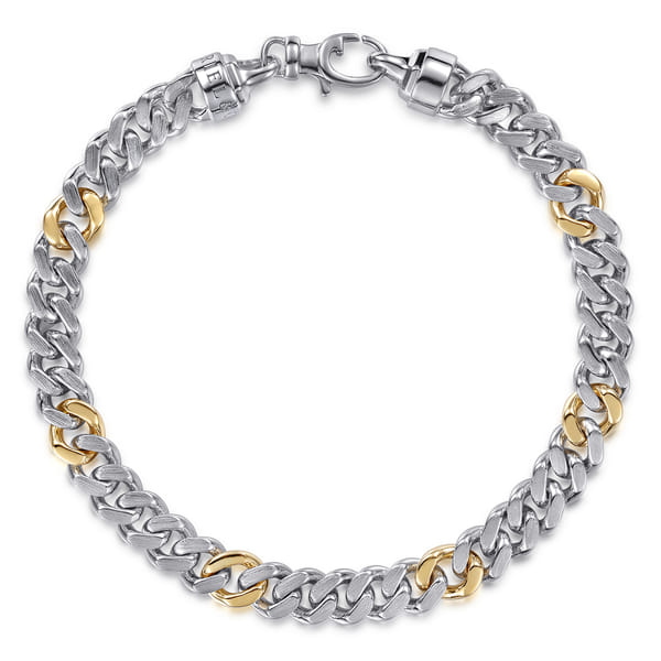 Sterling Silver and Yellow Gold Solid Cuban Link Bracelet