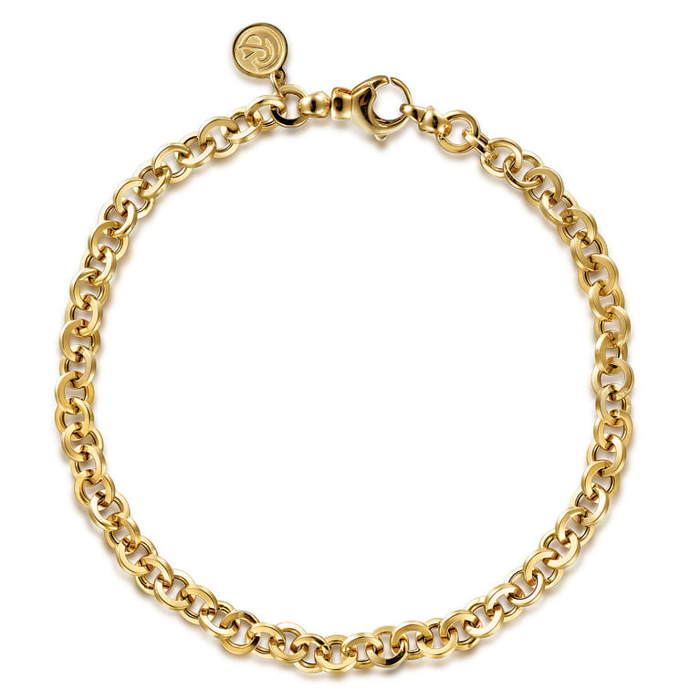 8 Inch 14K Yellow Gold Hollow Link Chain Bracelet - Shot 1