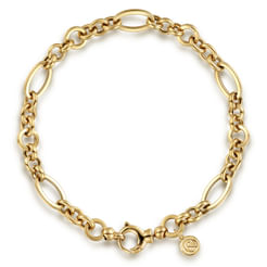 8 inch 14K Yellow Gold Hollow Figaro Link Chain Bracelet