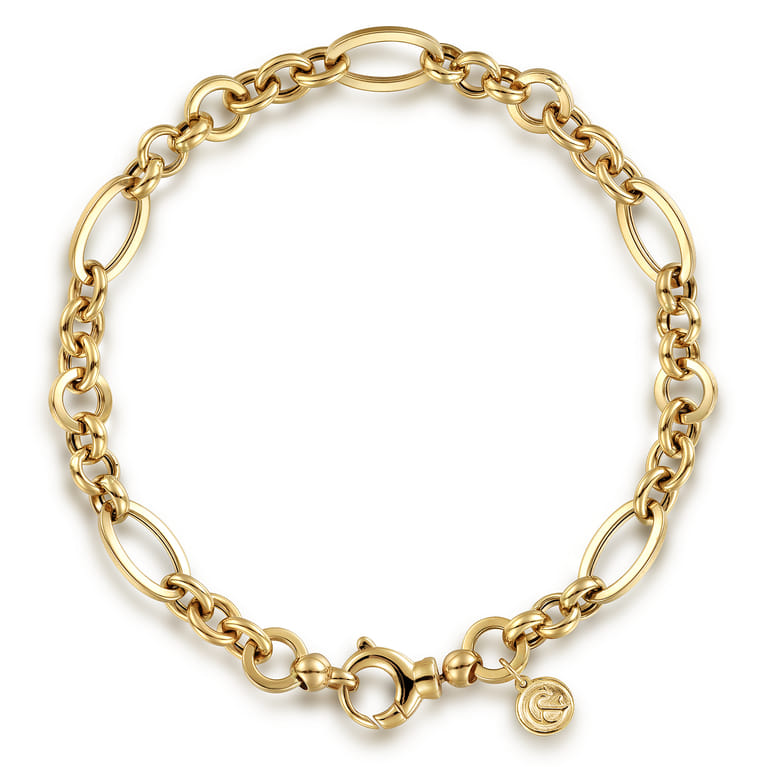 8 inch 14K Yellow Gold Hollow Figaro Link Chain Bracelet - Shot 1