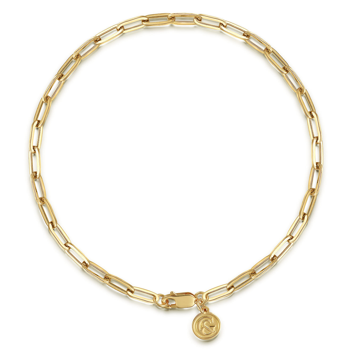8 inch 14K Yellow Gold Hollow Paperclip Chain Bracelet - Shot 1