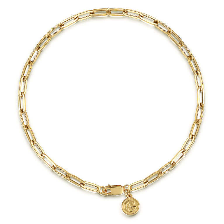 8 inch 14K Yellow Gold Hollow Paperclip Chain Bracelet - Shot 1