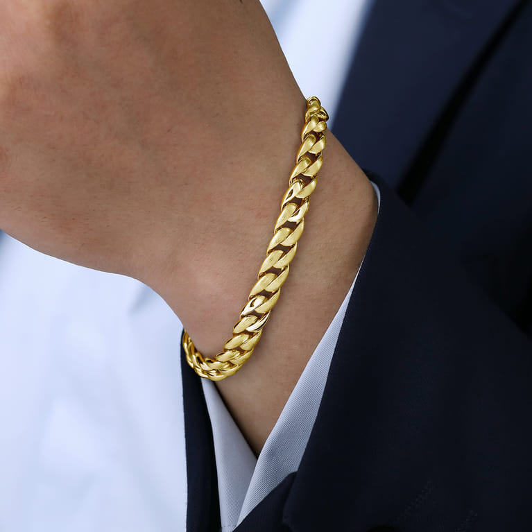 8mm 14K Yellow Gold Men's Solid Flat Heavy Link Chain Bracelet - Shot 3