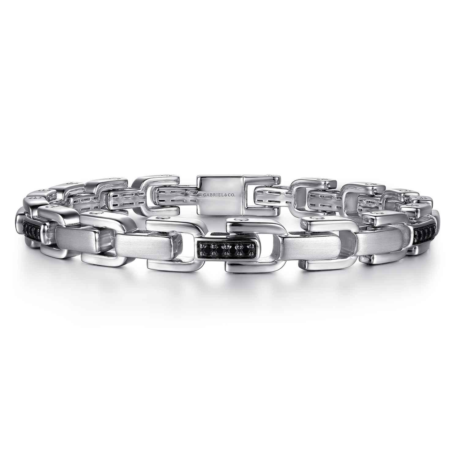 8mm 925 Sterling Silver Black Spinel Men's Cylindrical Mix Link Chain Bracelet - Shot 1