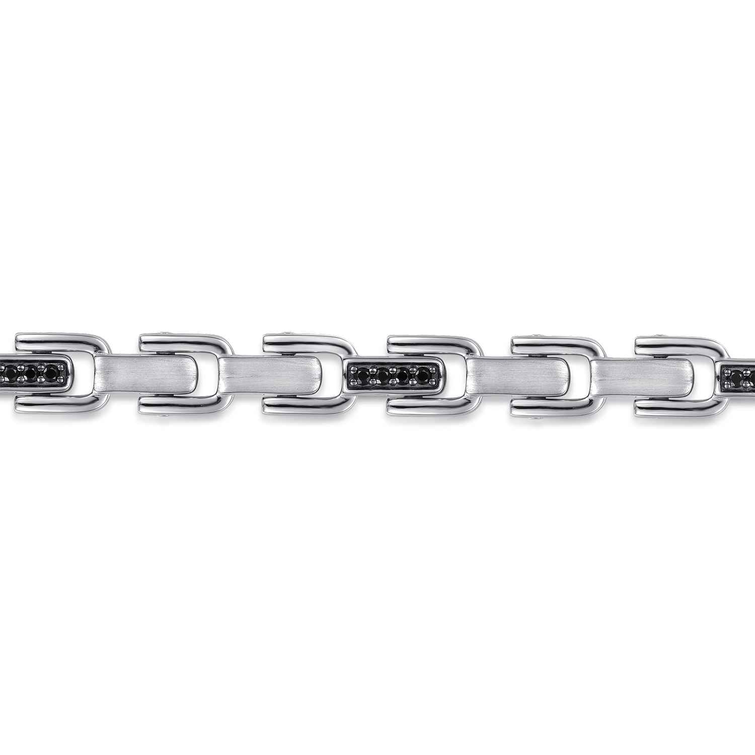8mm 925 Sterling Silver Black Spinel Men's Cylindrical Mix Link Chain Bracelet - Shot 2