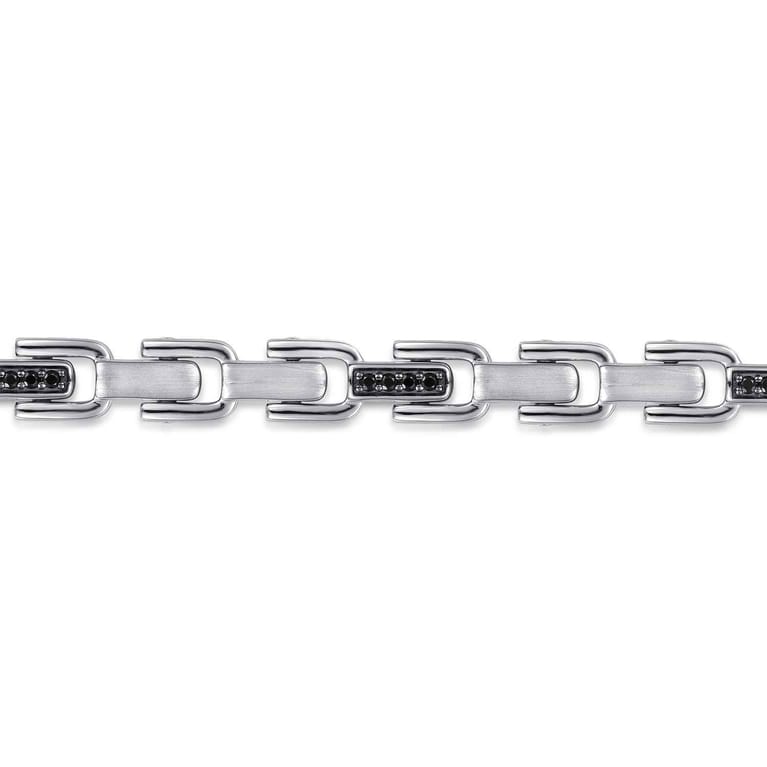 8mm 925 Sterling Silver Black Spinel Men's Cylindrical Mix Link Chain Bracelet - Shot 2