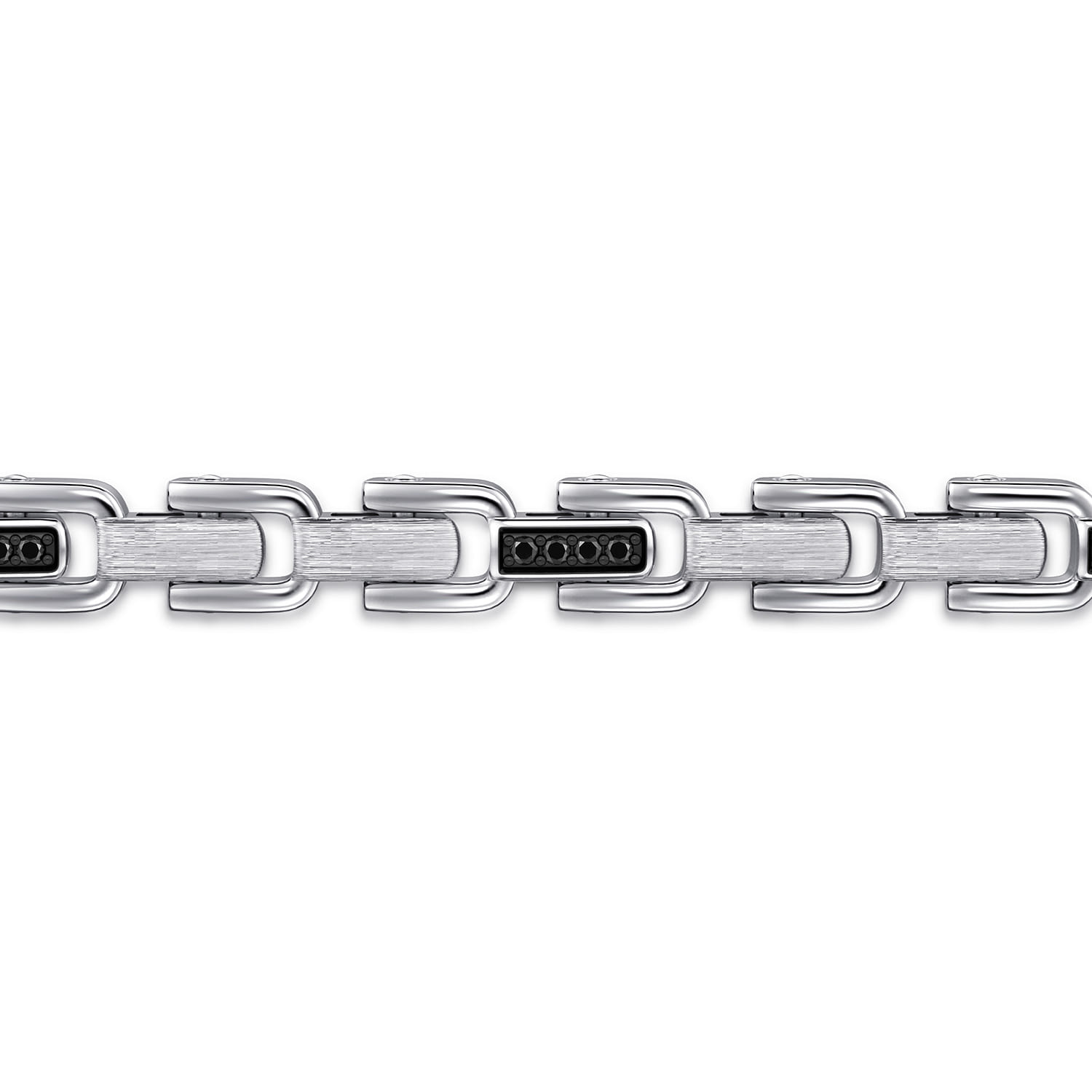 8mm 925 Sterling Silver Black Spinel Men's Cylindrical Mix Link Chain Bracelet - Shot 2