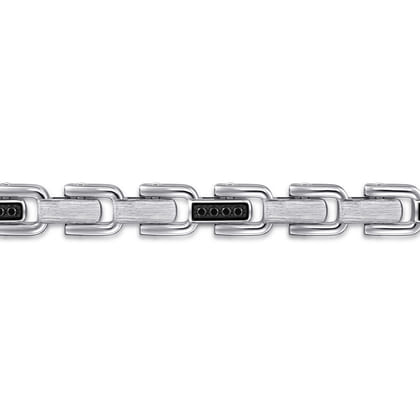 8mm 925 Sterling Silver Black Spinel Men's Cylindrical Mix Link Chain Bracelet