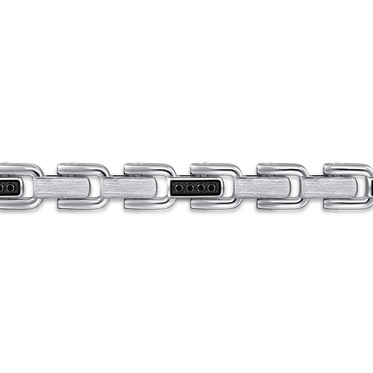 8mm 925 Sterling Silver Black Spinel Men's Cylindrical Mix Link Chain Bracelet - Shot 2