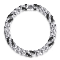 8mm 925 Sterling Silver Black Spinel Men's Solid Cuban Link Chain Bracelet
