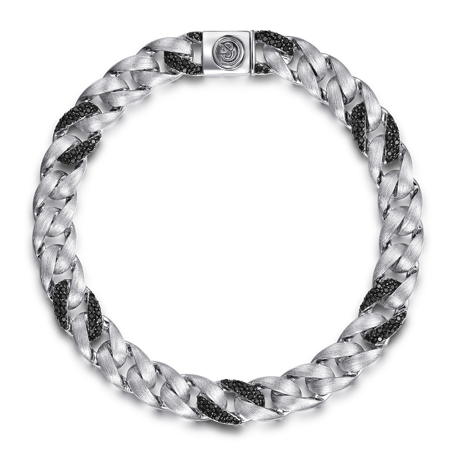8mm 925 Sterling Silver Black Spinel Men's Solid Cuban Link Chain Bracelet - Shot 1