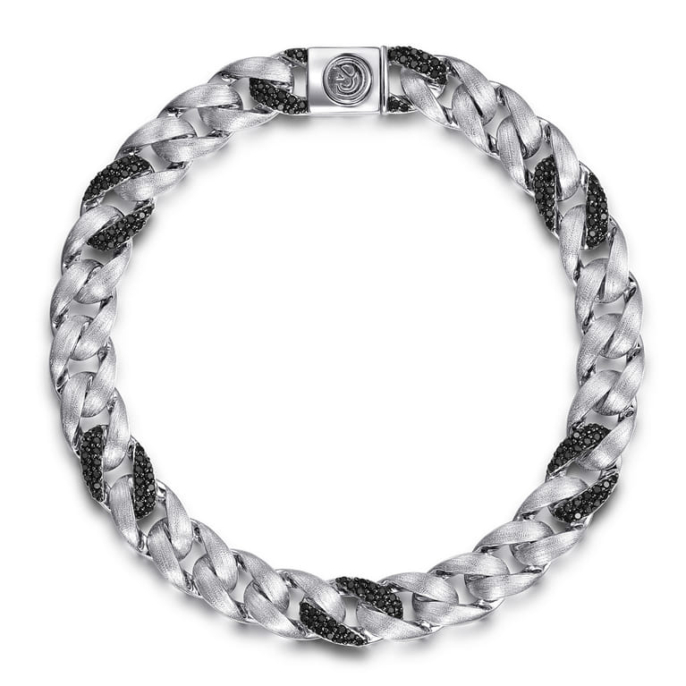 8mm 925 Sterling Silver Black Spinel Men's Solid Cuban Link Chain Bracelet - Shot 1