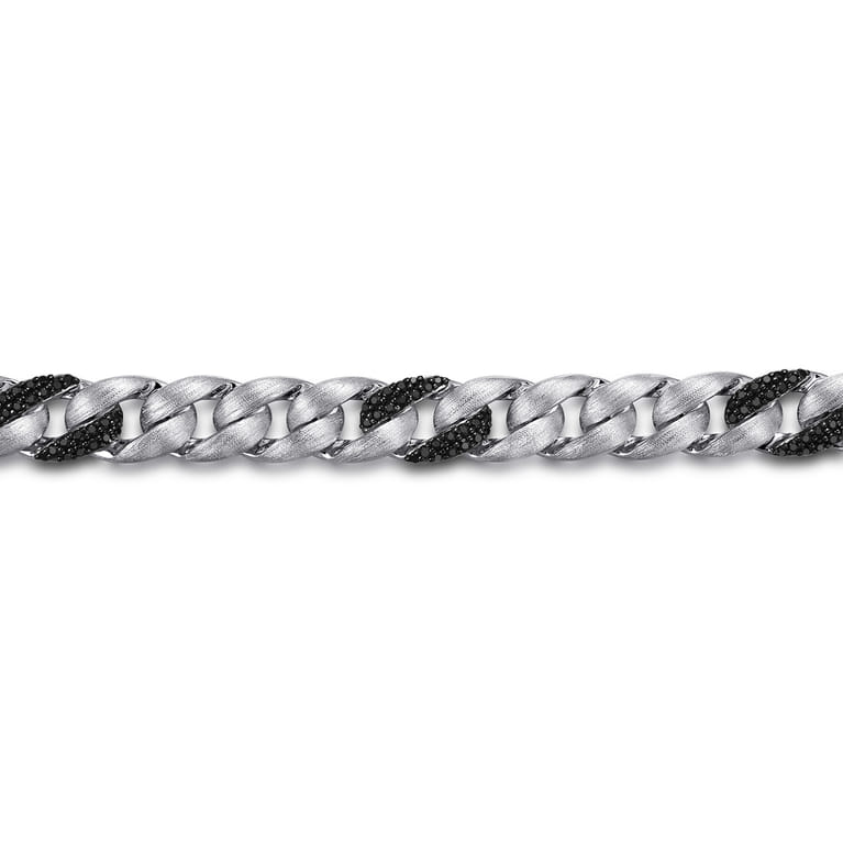 8mm 925 Sterling Silver Black Spinel Men's Solid Cuban Link Chain Bracelet - Shot 2