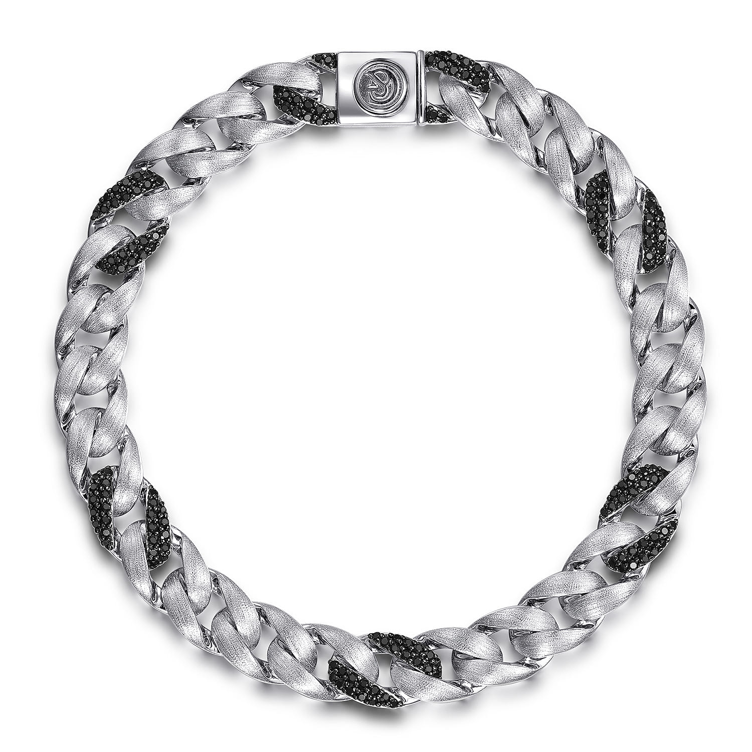 8mm 925 Sterling Silver Black Spinel Men's Solid Cuban Link Chain Bracelet - Shot 1