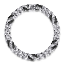 8mm 925 Sterling Silver Black Spinel Men's Solid Cuban Link Chain Bracelet