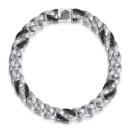 8mm 925 Sterling Silver Black Spinel Men's Solid Cuban Link Chain Bracelet