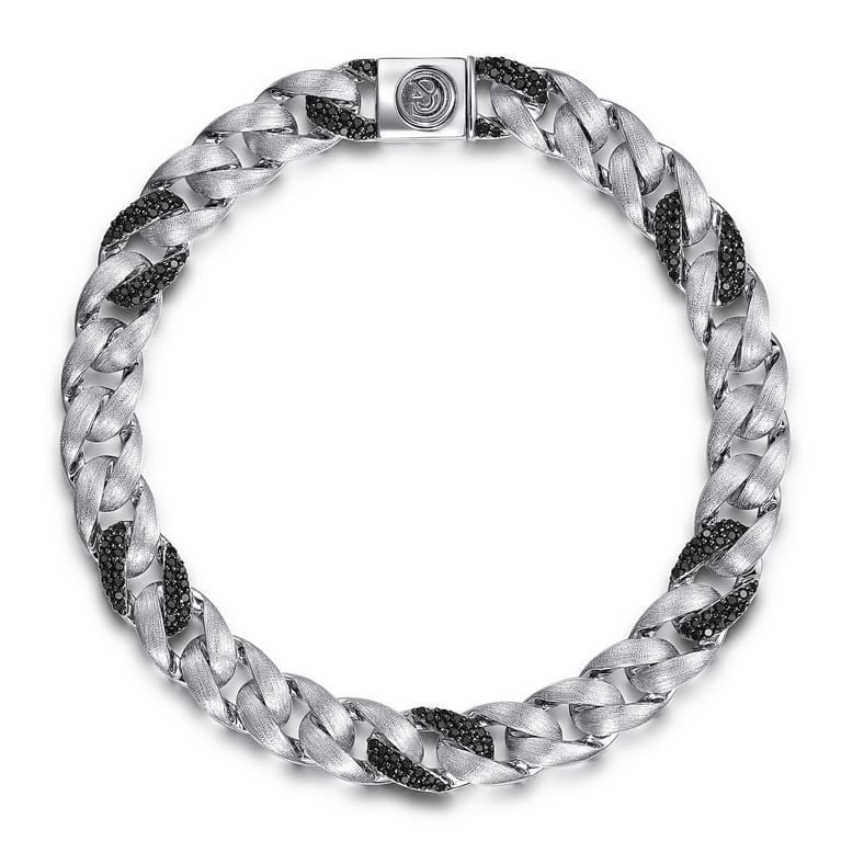 8mm 925 Sterling Silver Black Spinel Men's Solid Cuban Link Chain Bracelet - Shot 1