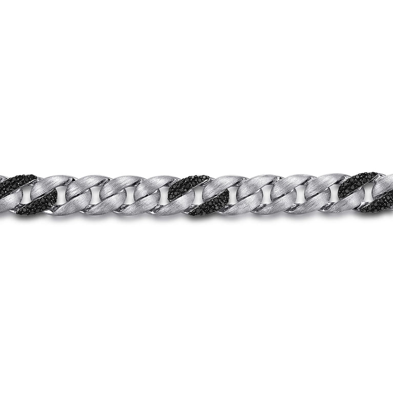 8mm 925 Sterling Silver Black Spinel Men's Solid Cuban Link Chain Bracelet - Shot 2