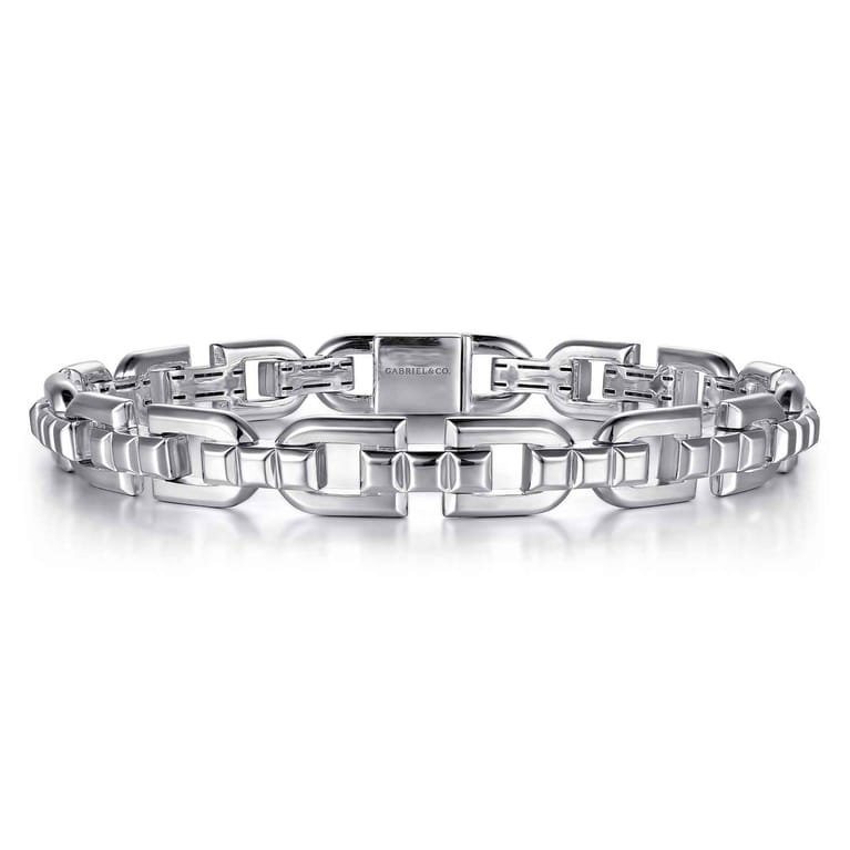 8mm 925 Sterling Silver Men's Cylindrical Mix Link Chain Bracelet - Shot 1