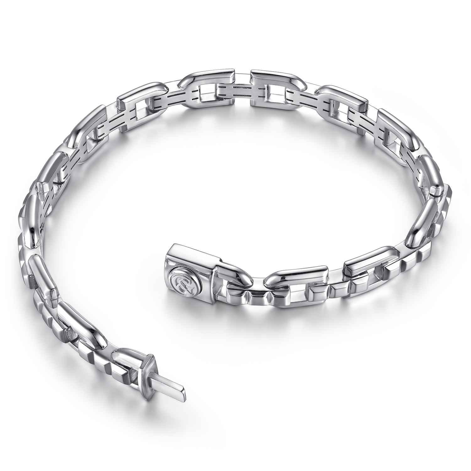 8mm 925 Sterling Silver Men's Cylindrical Mix Link Chain Bracelet - Shot 3