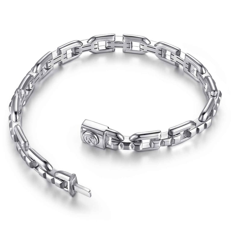 8mm 925 Sterling Silver Men's Cylindrical Mix Link Chain Bracelet - Shot 3