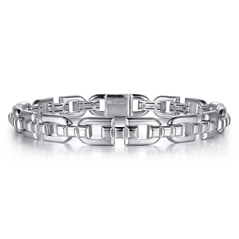 8mm 925 Sterling Silver Men's Cylindrical Mix Link Chain Bracelet - Shot 1