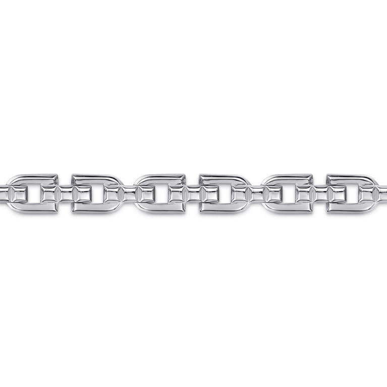 8mm 925 Sterling Silver Men's Cylindrical Mix Link Chain Bracelet - Shot 2