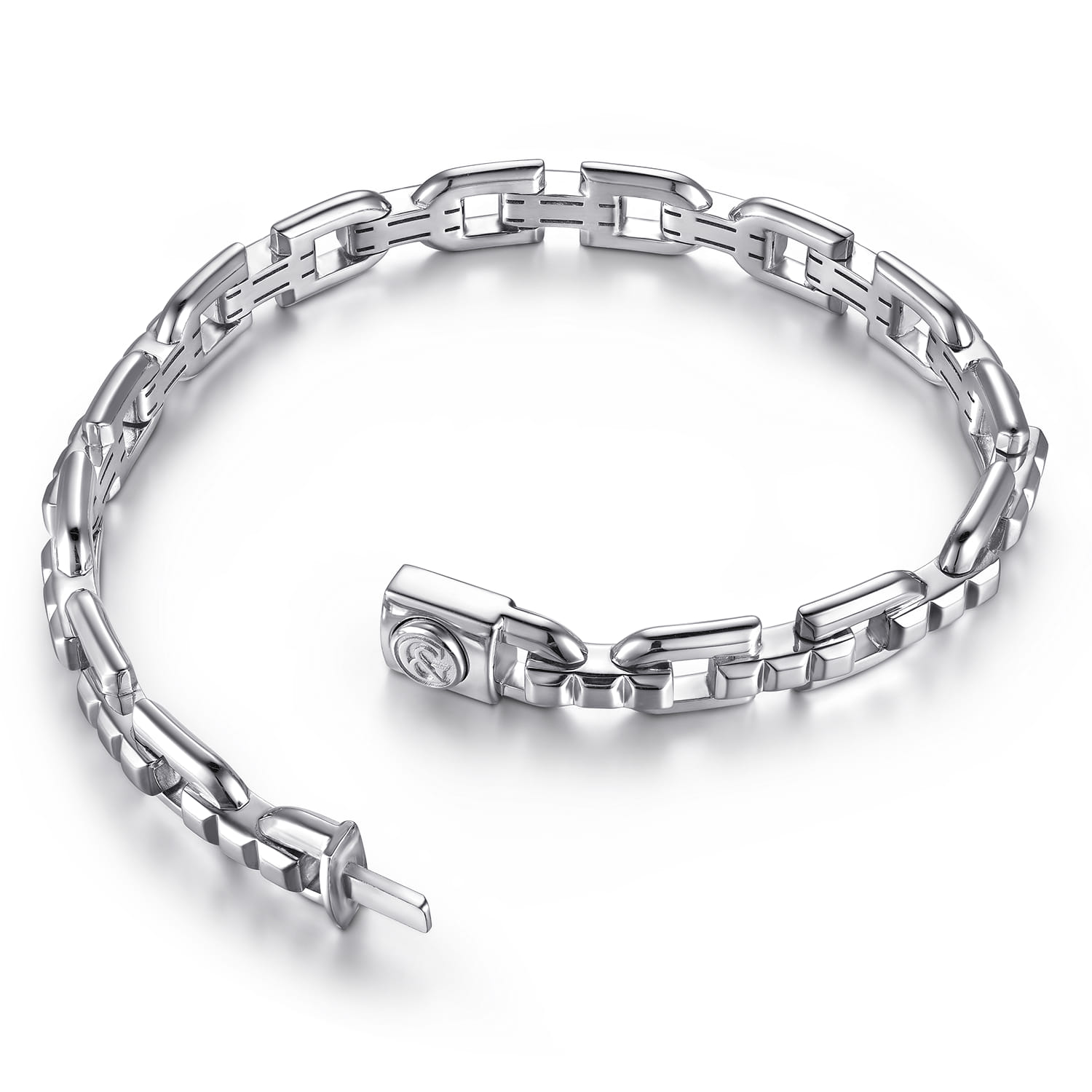 8mm 925 Sterling Silver Men's Cylindrical Mix Link Chain Bracelet - Shot 3