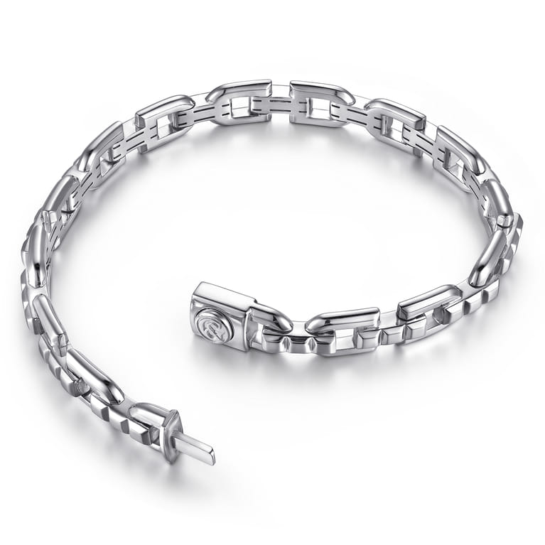 8mm 925 Sterling Silver Men's Cylindrical Mix Link Chain Bracelet - Shot 3