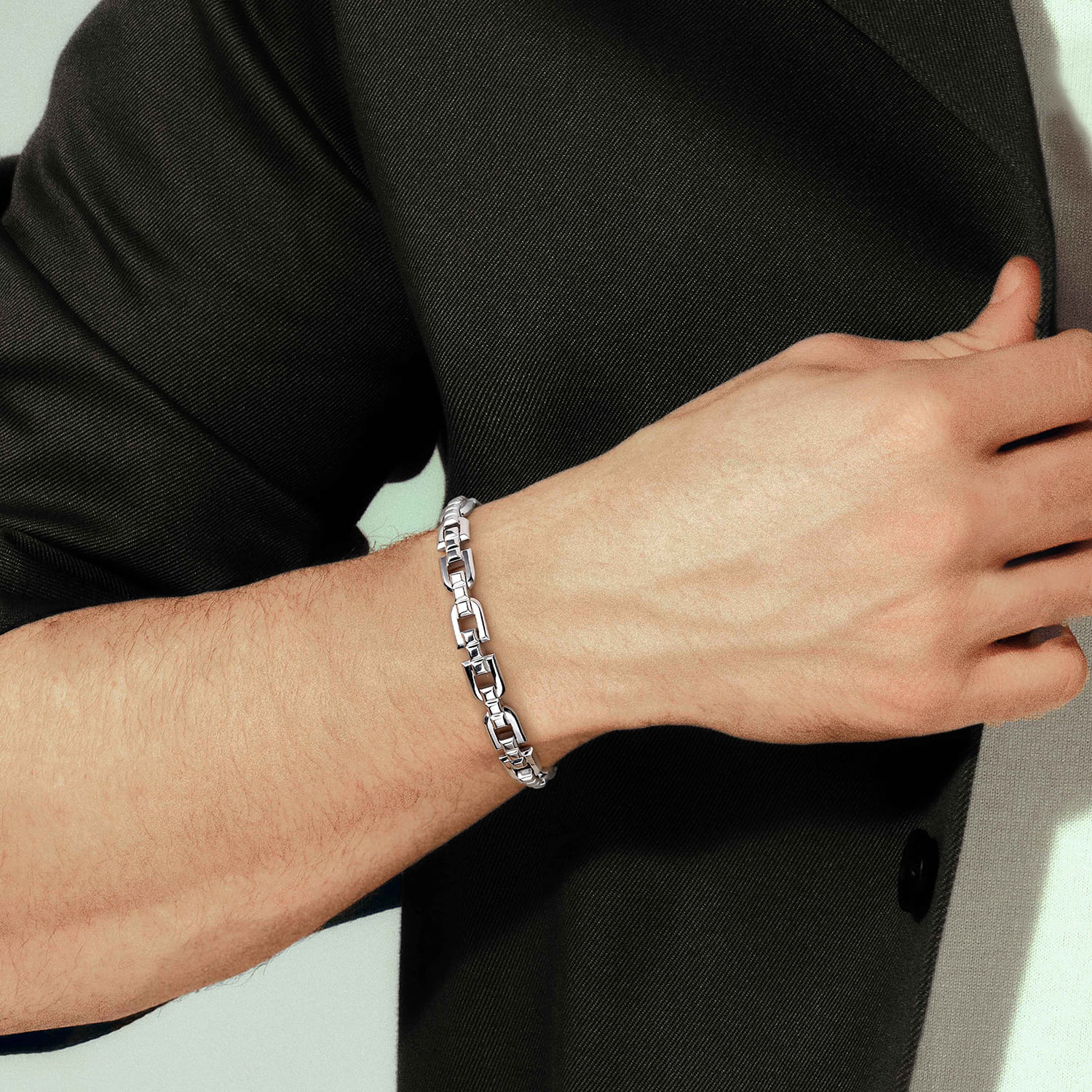 8mm 925 Sterling Silver Men's Cylindrical Mix Link Chain Bracelet - Shot 4