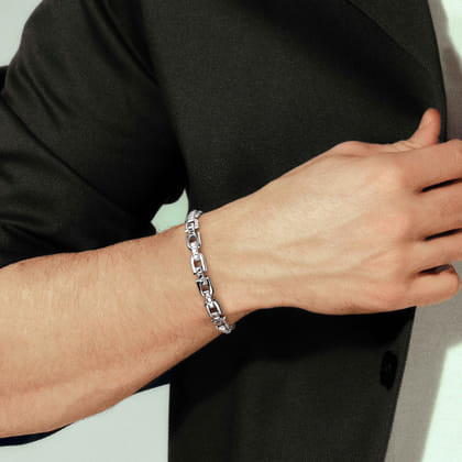 8mm 925 Sterling Silver Men's Cylindrical Mix Link Chain Bracelet