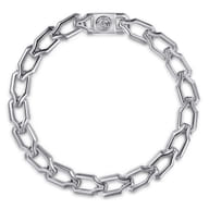 8mm 925 Sterling Silver Men's Hollow Faceted Link Chain Bracelet