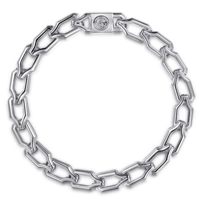 8mm 925 Sterling Silver Men's Hollow Faceted Link Chain Bracelet