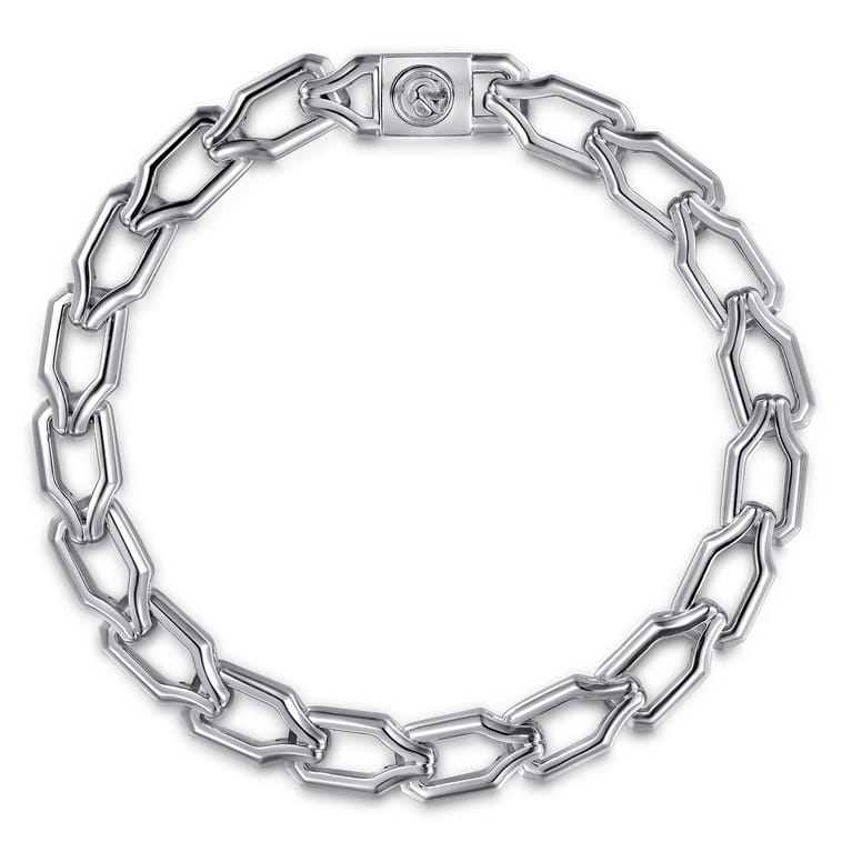 8mm 925 Sterling Silver Men's Hollow Faceted Link Chain Bracelet - Shot 1