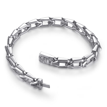 8mm 925 Sterling Silver Men's Hollow Faceted Link Chain Bracelet