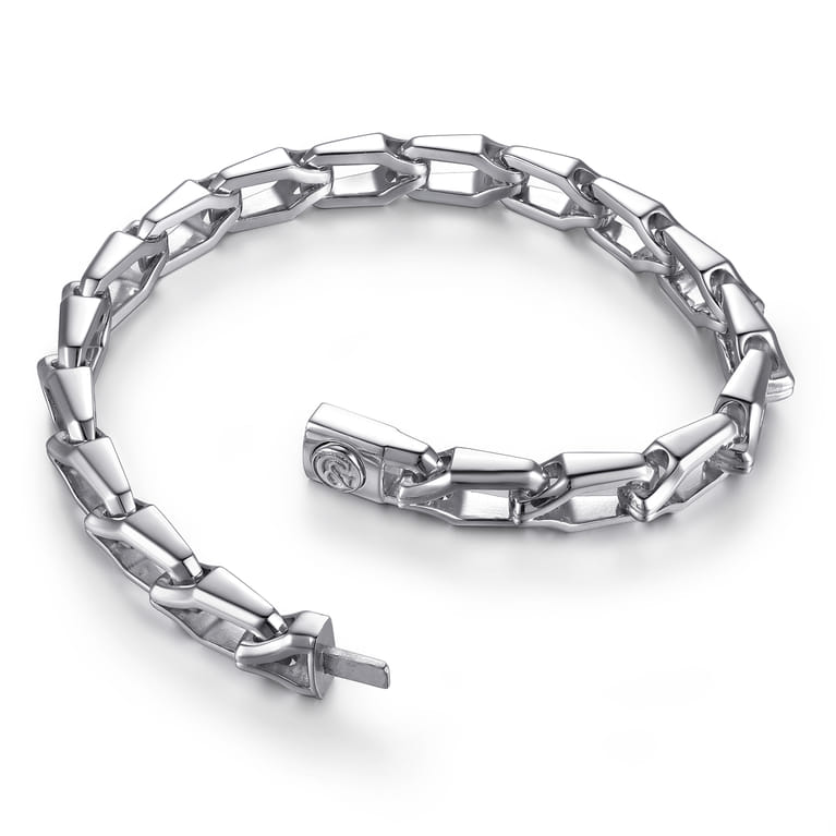 8mm 925 Sterling Silver Men's Hollow Faceted Link Chain Bracelet - Shot 3