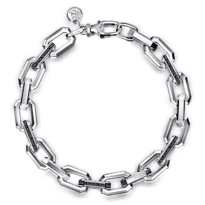 8mm 925 Sterling Silver Men's Hollow Faceted Men's Chain Black Spinel Bracelet