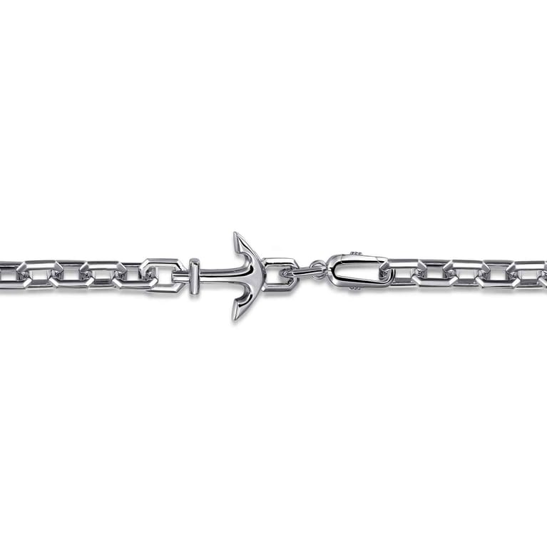 8mm 925 Sterling Silver Men's Solid Chain and Anchor Bracelet - Shot 2
