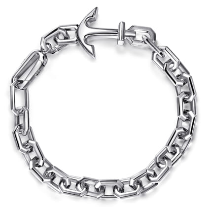 8mm 925 Sterling Silver Men's Solid Chain and Anchor Bracelet