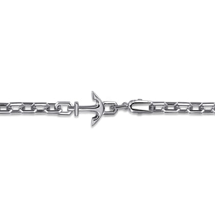 8mm 925 Sterling Silver Men's Solid Chain and Anchor Bracelet