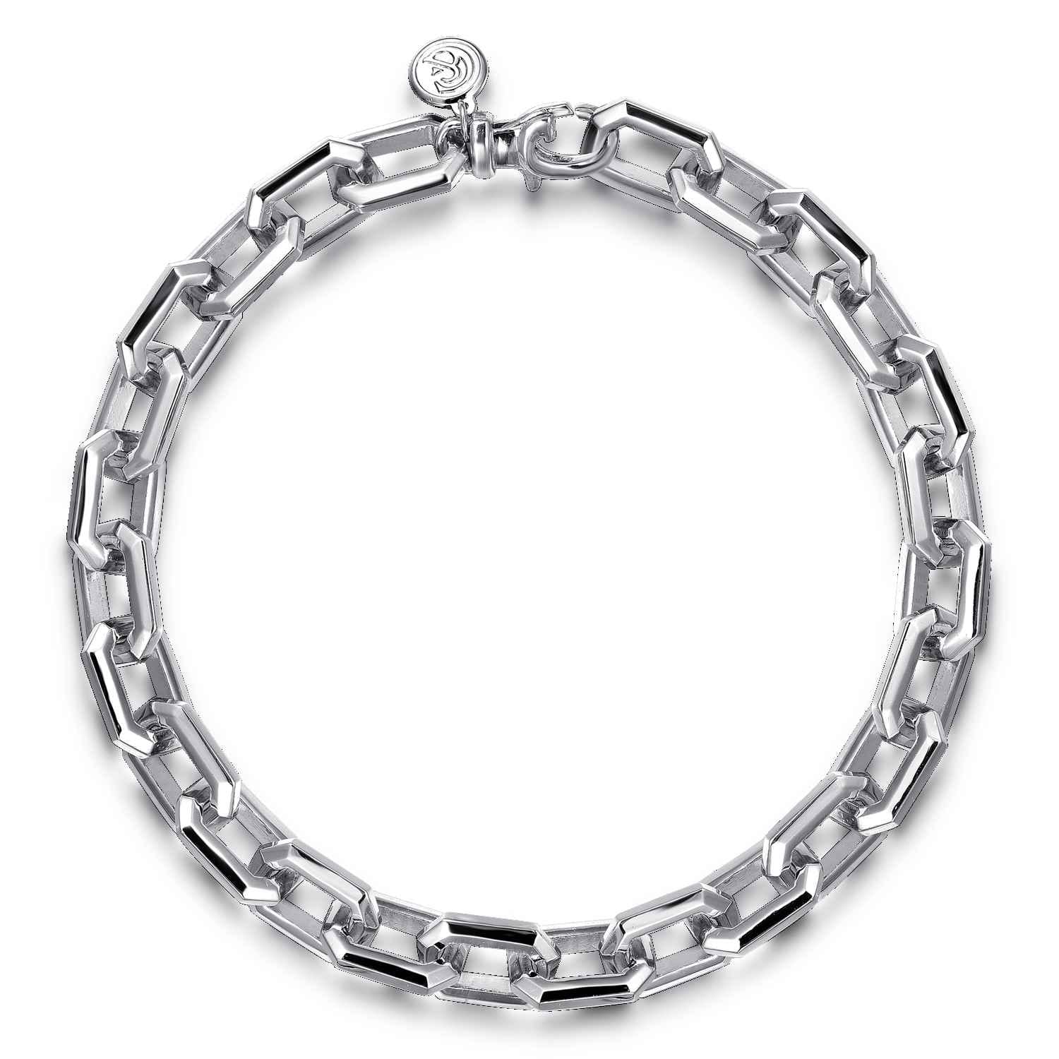 8mm 925 Sterling Silver Men's Solid Faceted Chain Bracelet - Shot 1